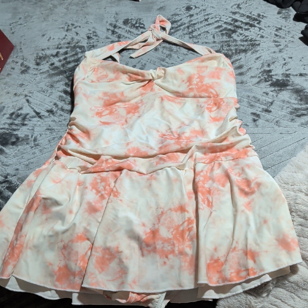 Halter Swimdress in Peach Tie-Dye